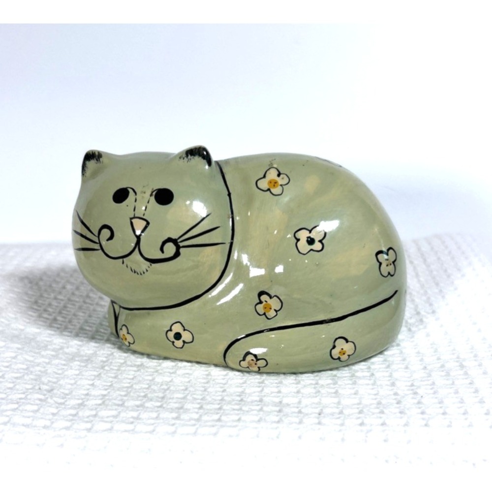 Susan Marie McChesney 1983 Olive Green Cat Kitten Enesco Whimsy